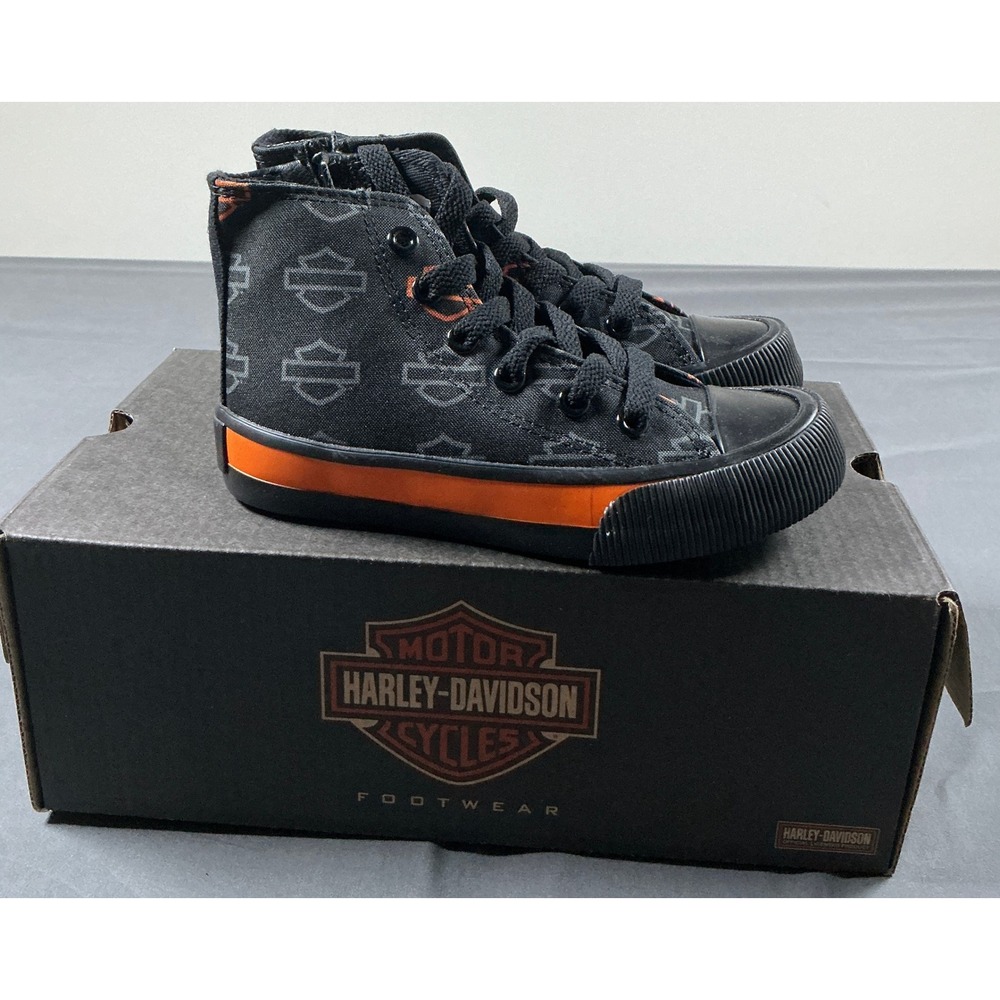 Harley-Davidson Nathan Kids Black Orange Logo High Top Sneakers D61027 Size 11 - Picture 2 of 9
